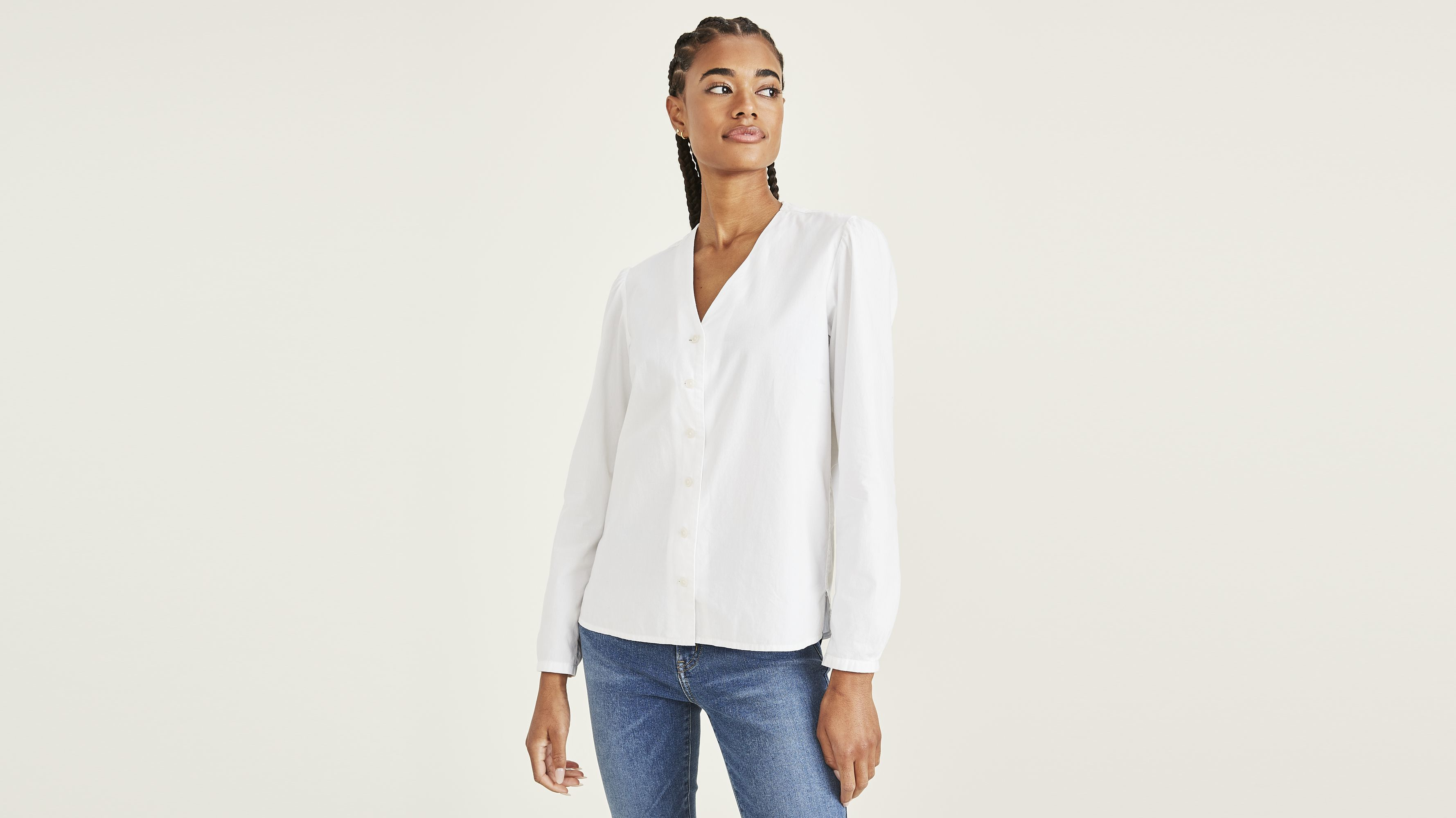 Dockers Woven V-neck Shirt - Regular Fit - Women's - White S