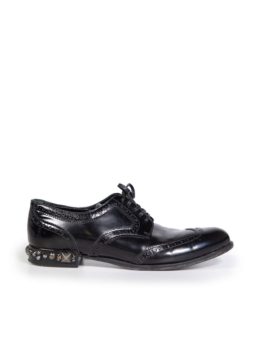 Dolce Gabbana Black Leather Studded Brogues Shoes, Women's (Size 10)