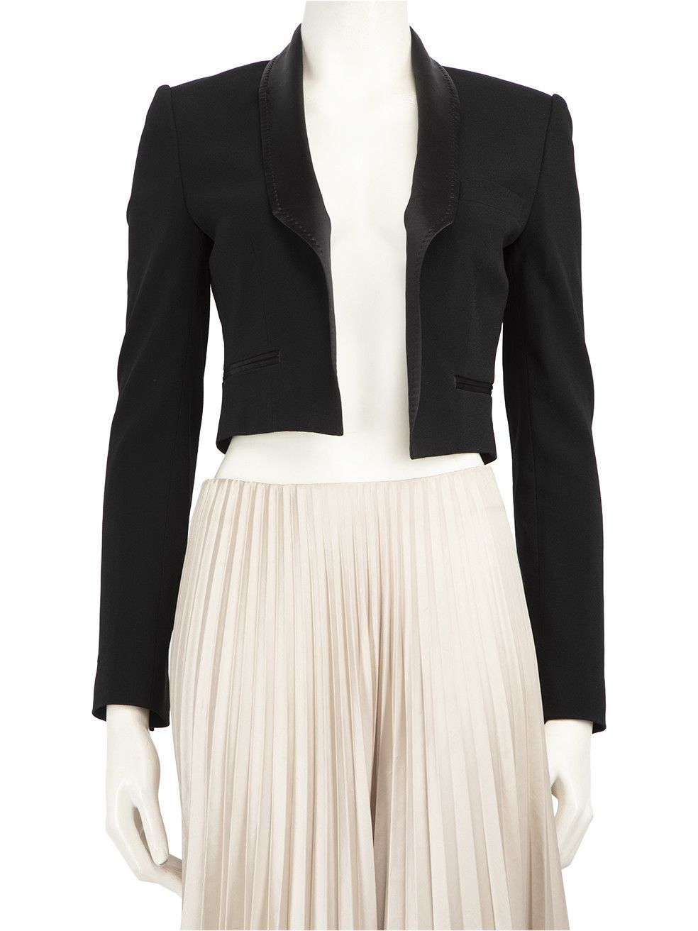 Dolce Gabbana Black Satin Lapel Cropped Blazer, Women's (Size Small)