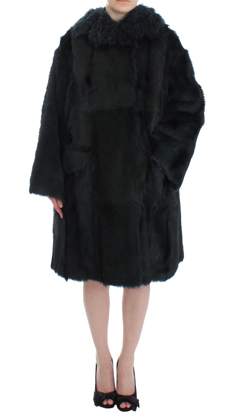 Dolce Gabbana Exquisite Shearling Coat Women's Jacket in Black (Size Small)