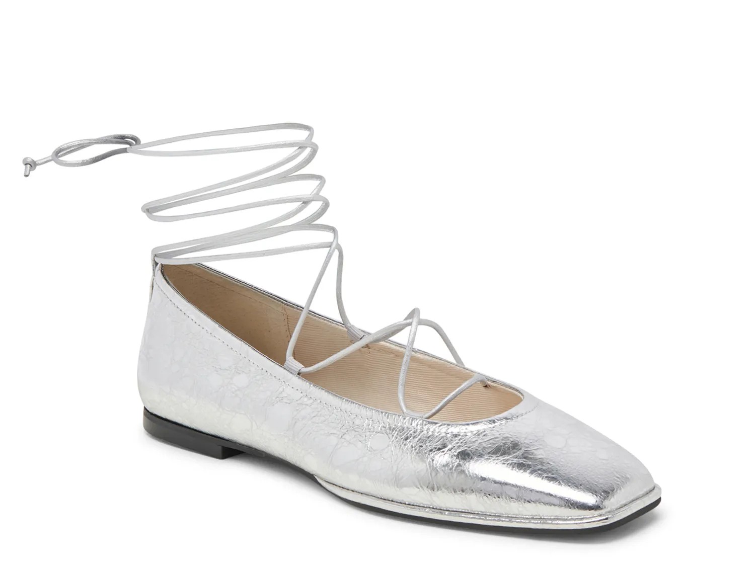 Dolce Vita Ryder Ballet Flat | Women's | Silver Metallic | Size 6 | Flats | Lace-Up