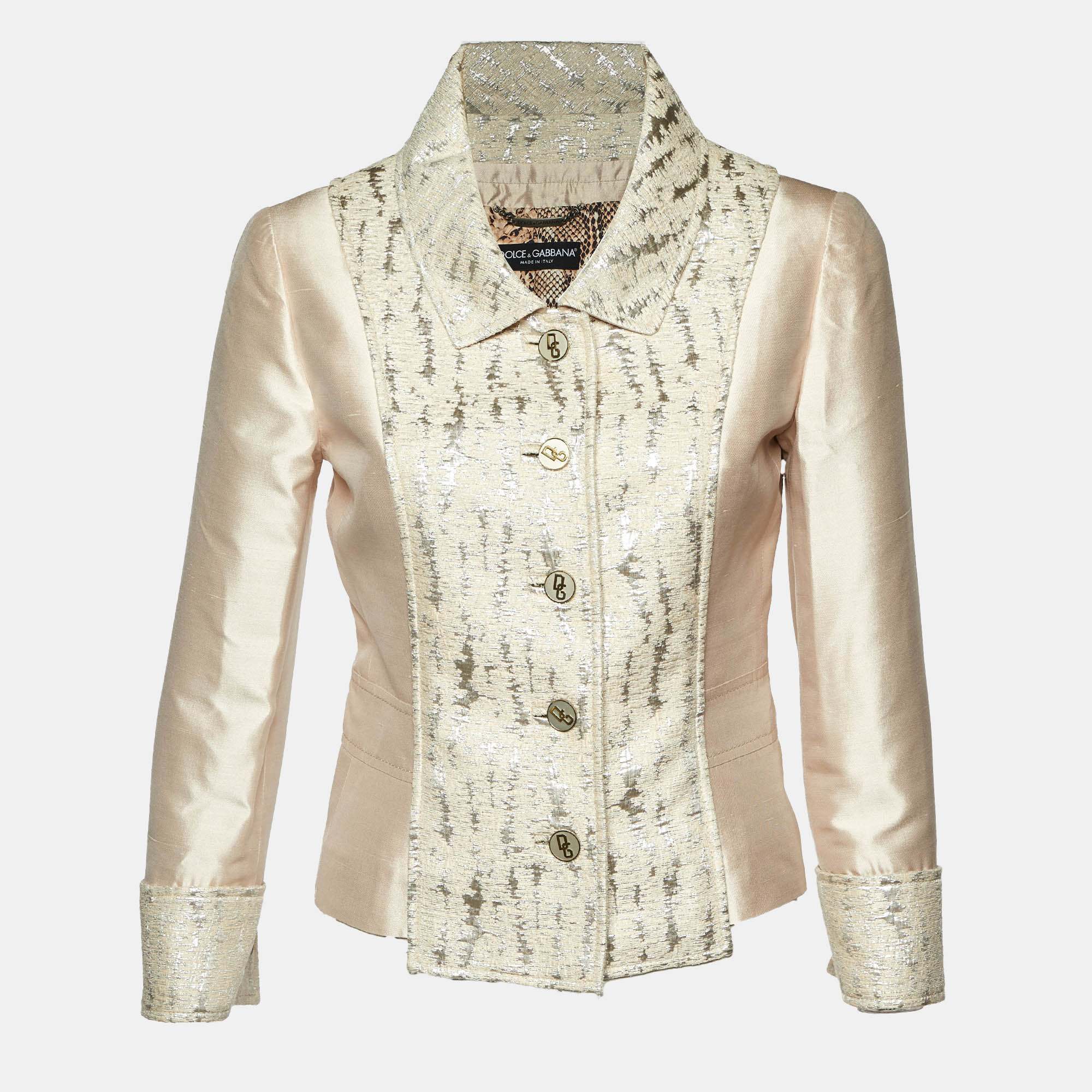 Dolce & Gabbana Beige Silk Blend Lurex Panel Detail Blazer M