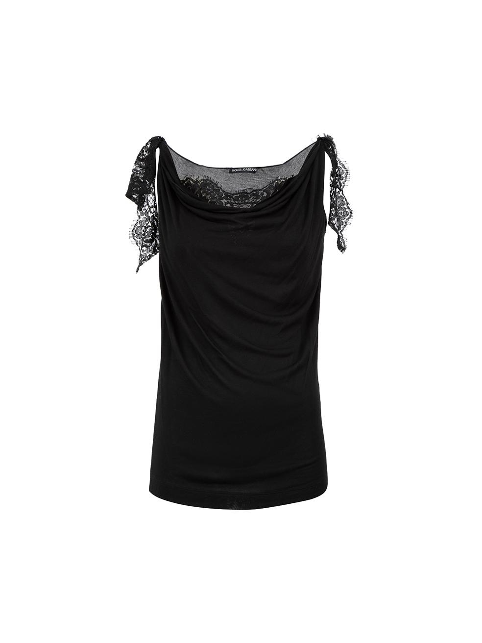 Dolce & Gabbana Black Cowl Neck Lace Trim Tank Top