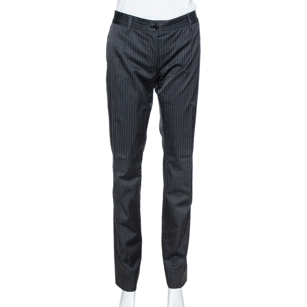 Dolce & Gabbana Black Pinstriped Cotton Tailored Pants M