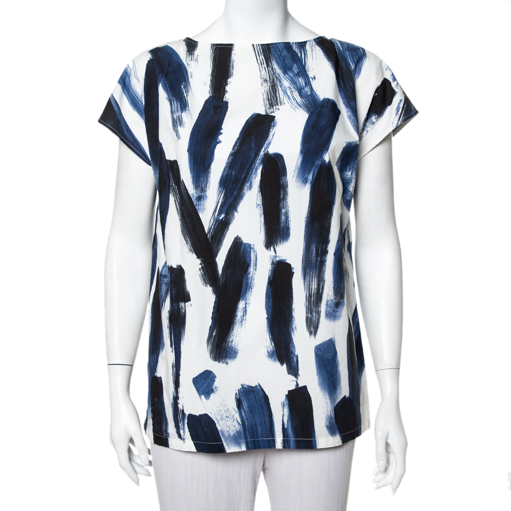 Dolce & Gabbana Blue Cotton Brushstroke Print Short Sleeve Tunic Top M