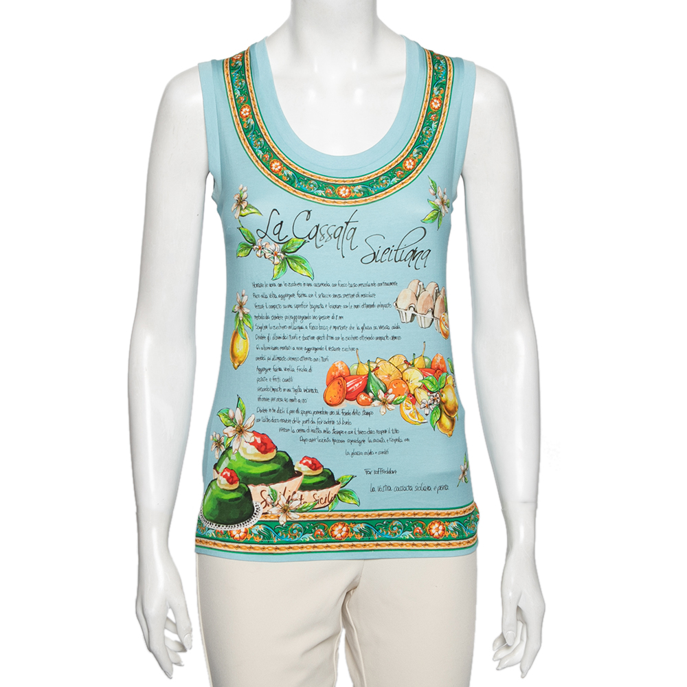 Dolce & Gabbana Blue Cotton La Cassata Siciliana Tank Top S