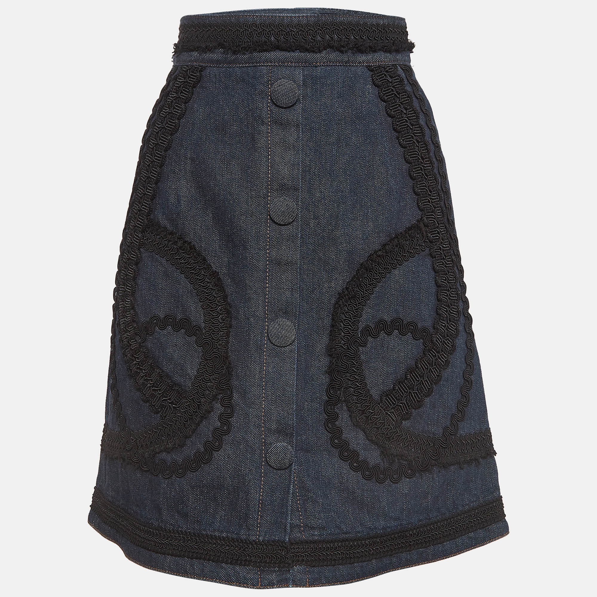 Dolce & Gabbana Blue Lace Embroidered Denim Skirt S