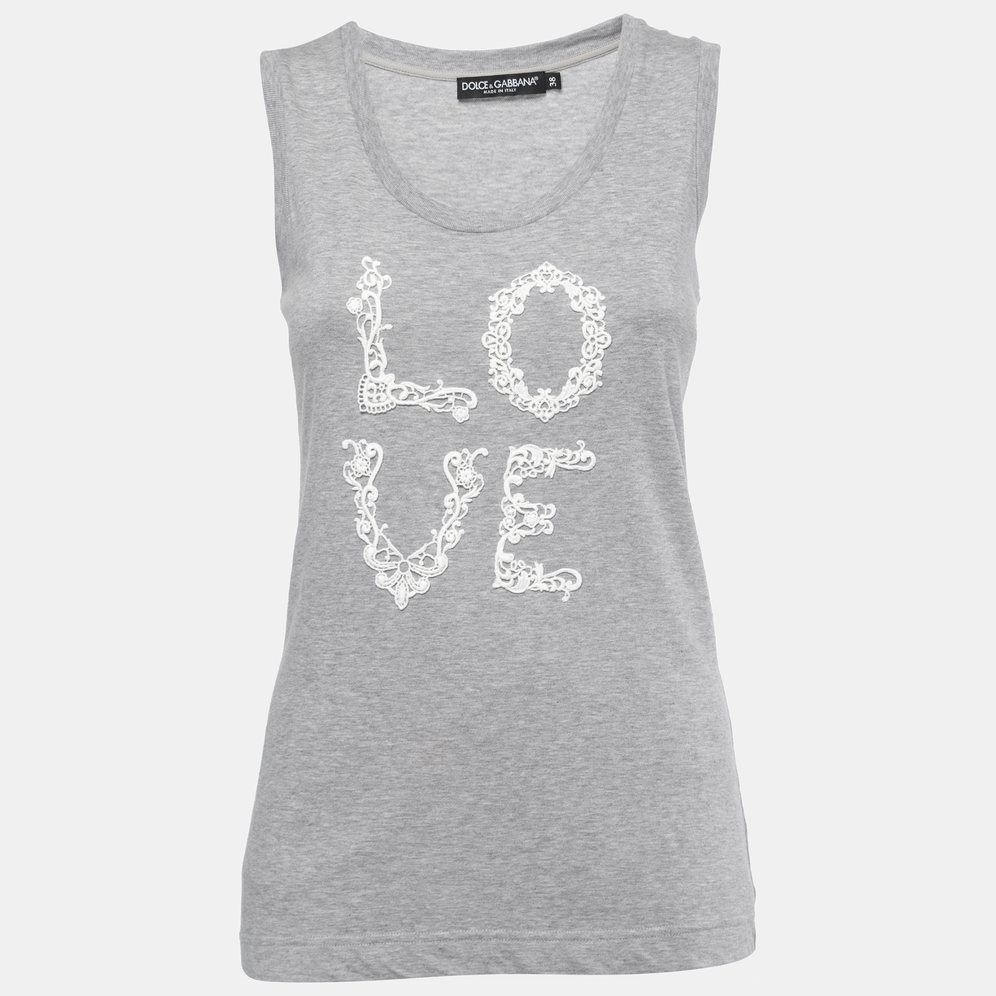 Dolce & Gabbana Grey Cotton LOVE Lace Patterned Tank Top S