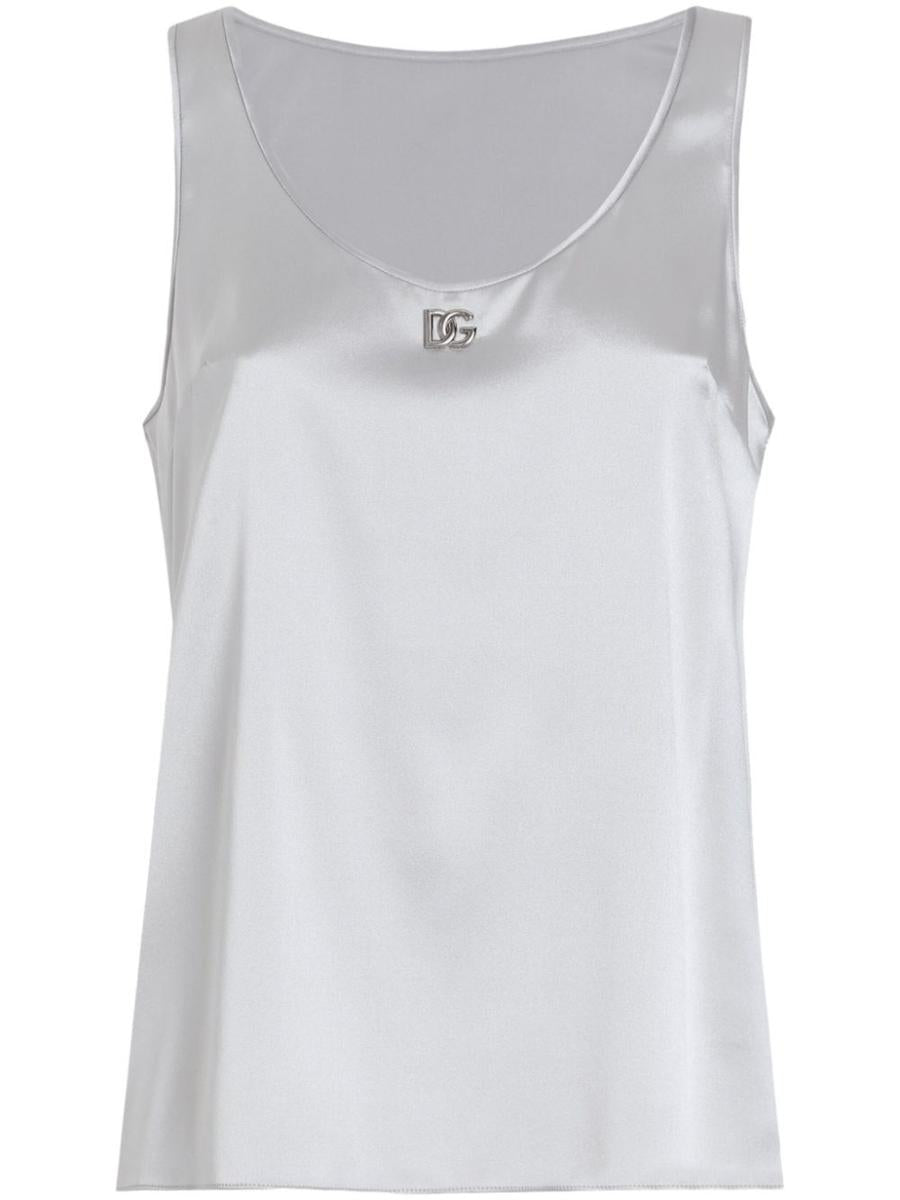 Dolce & Gabbana Silk Satin Tank Top With Dg Logo Pin Clothing