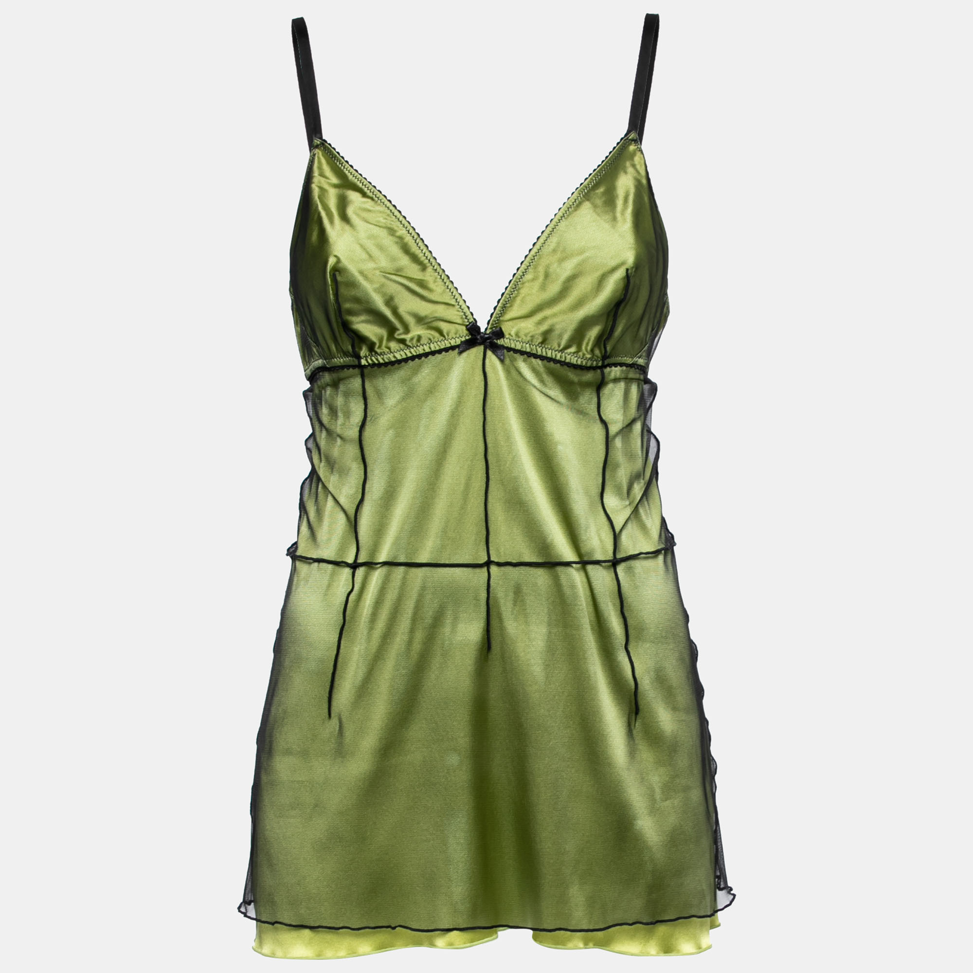 Dolce & Gabbana Underwear Green Silk & Tulle Sleeveless Camisole XL