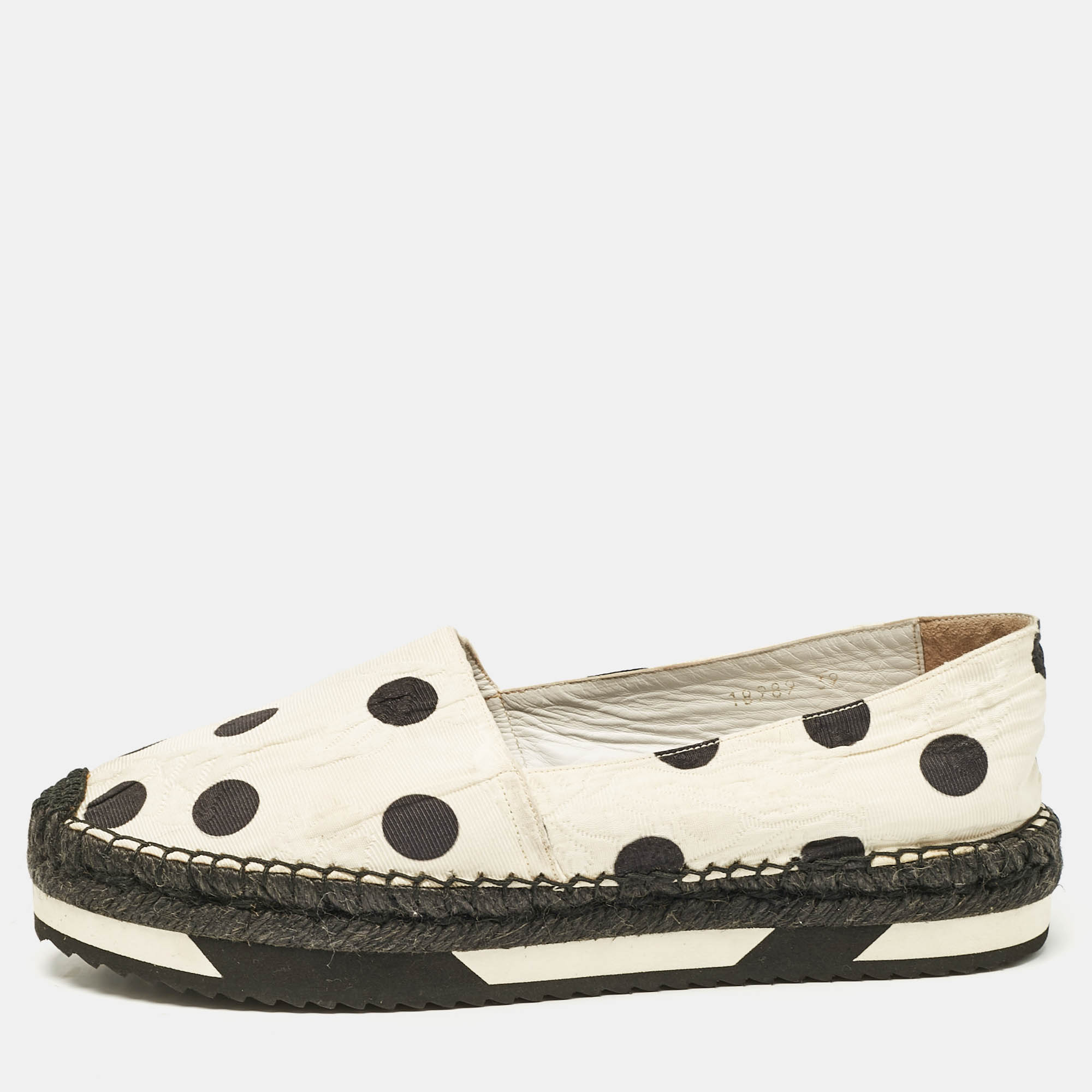 Dolce & Gabbana White/Black Canvas Polka Dot Print Flat Espadrilles Size 39