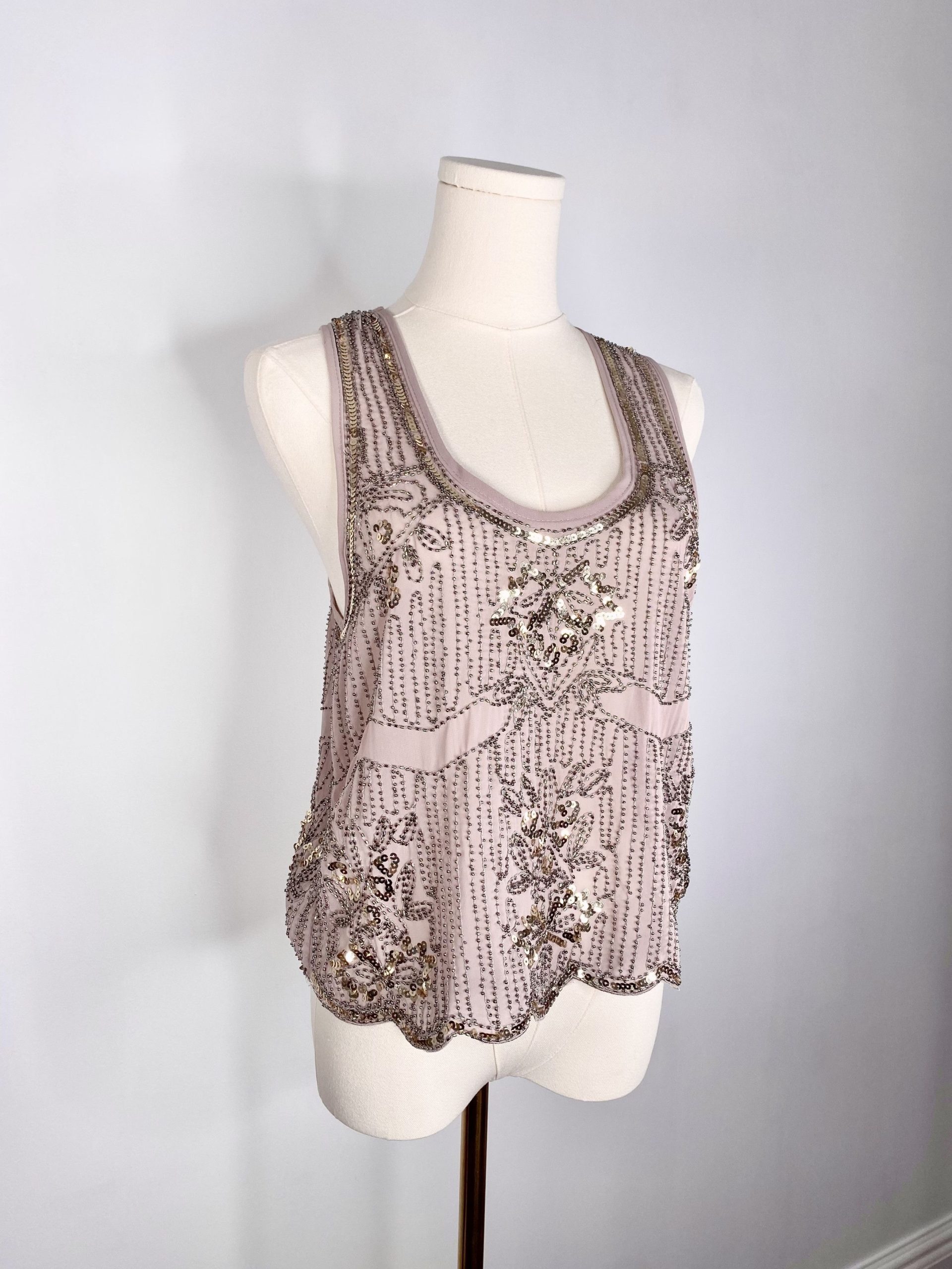 Dolls Kill Revamped By Sirens - Grey Beaded Camisole in Beige, Women's (Size Small)