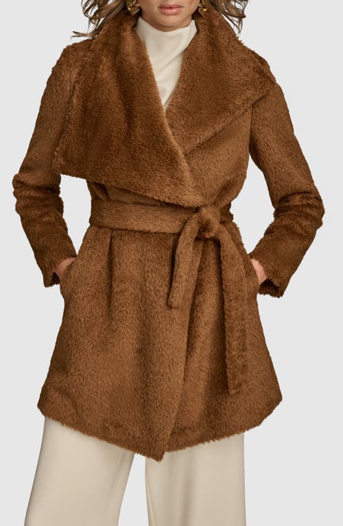 Donna Karan New York Faux Fur Wrap Coat in Tobacco at Nordstrom, Size X-Small