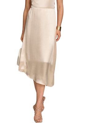 Donna Karan New York Women's Asymmetrical Satin A-Line Skirt, Sand, 16