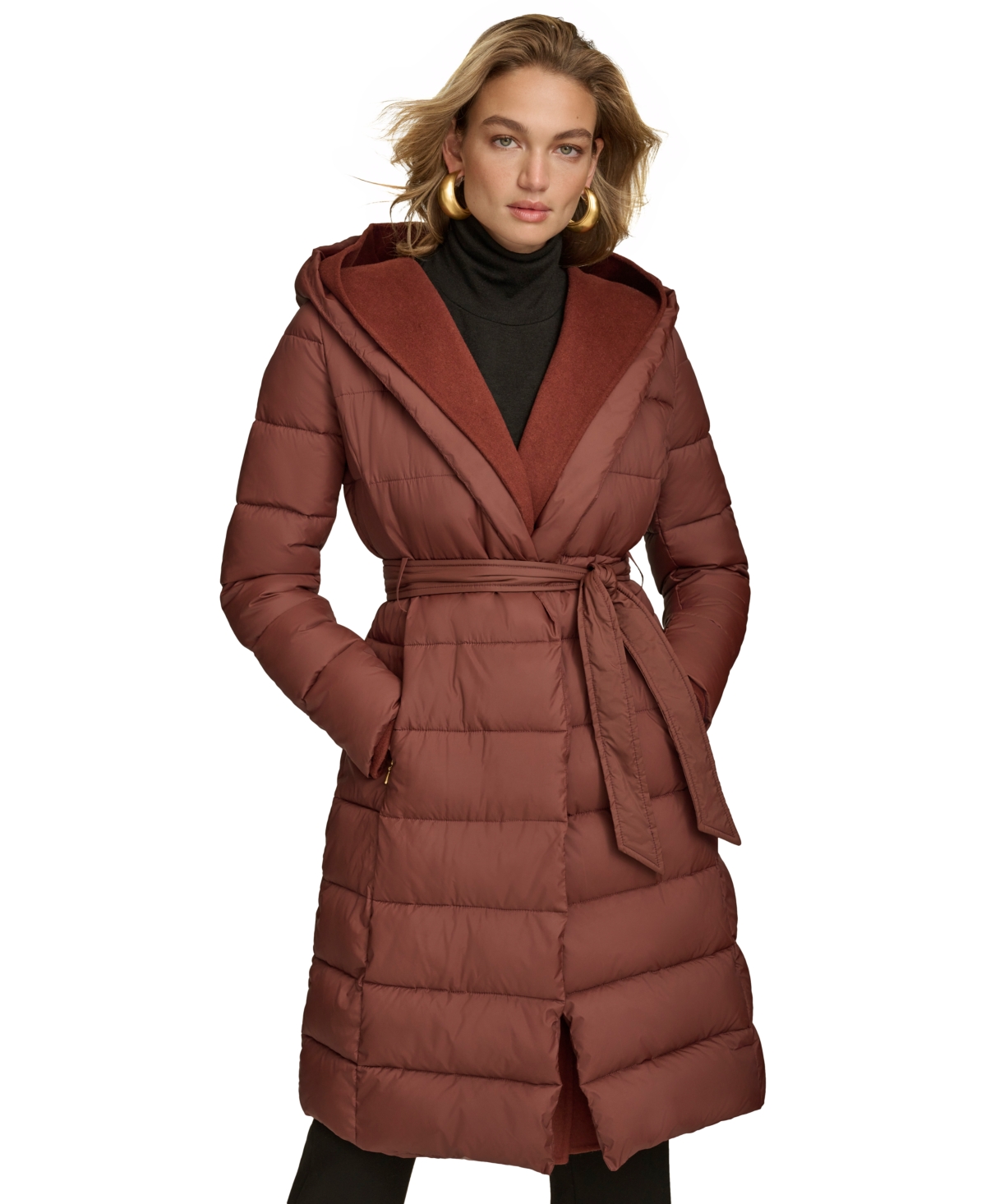 Donna Karan New York Women's Belted Hooded Puffer Coat - Sienna