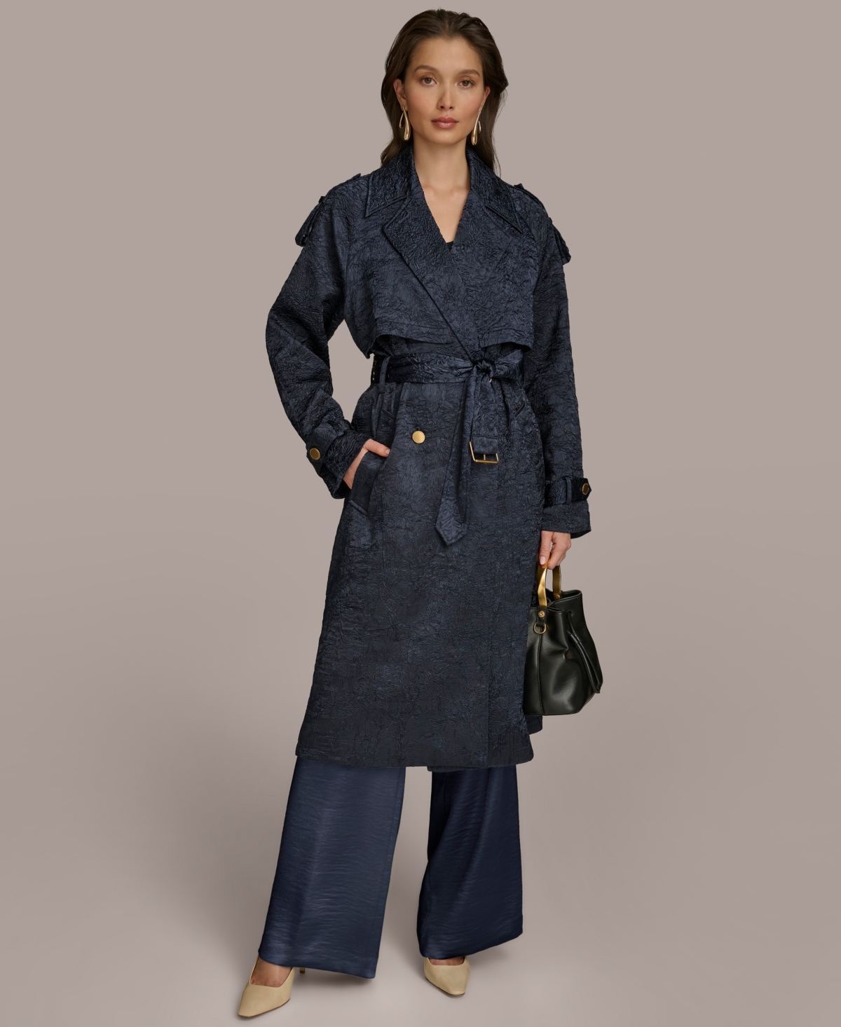 Donna Karan New York Women's Crinkle Satin Trench Coat - Nightfall