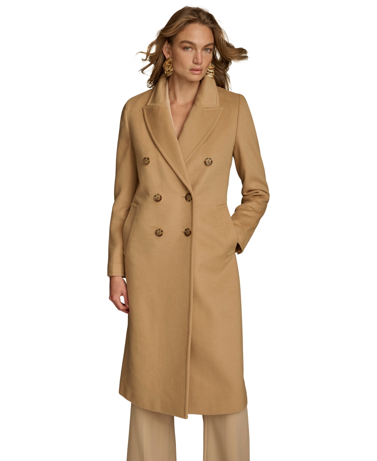 Donna Karan New York Women's Double-Breasted Reefer Coat - Camel