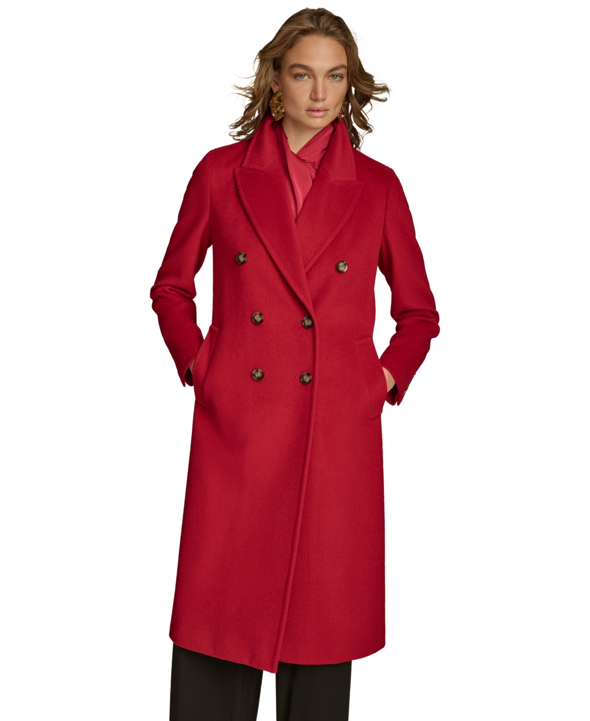 Donna Karan New York Women's Double-Breasted Reefer Coat - Metropolitan Red