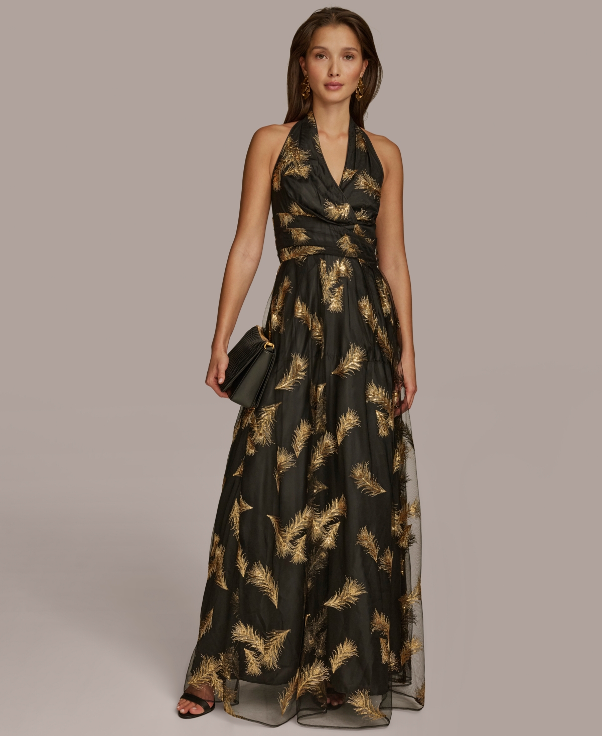 Donna Karan New York Women's Halter-Neck Embellished Gown - Black/Gold