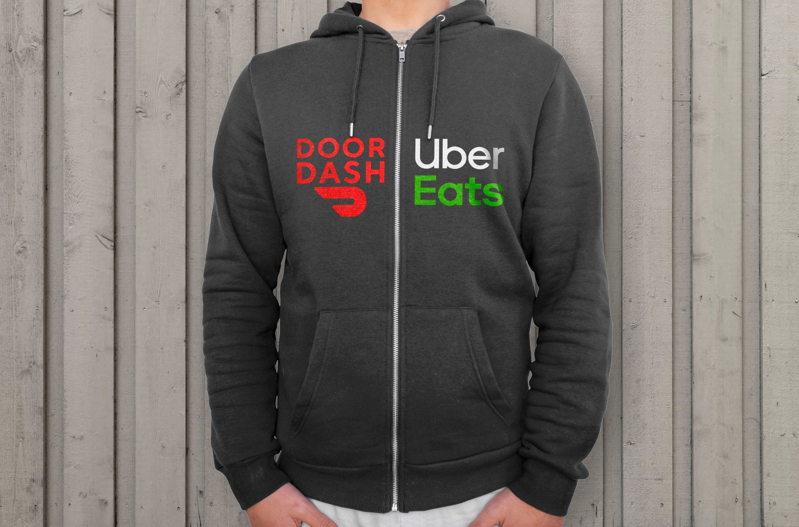 Doordash Ubereats Themed Full Zip Hooded Sweatshirt