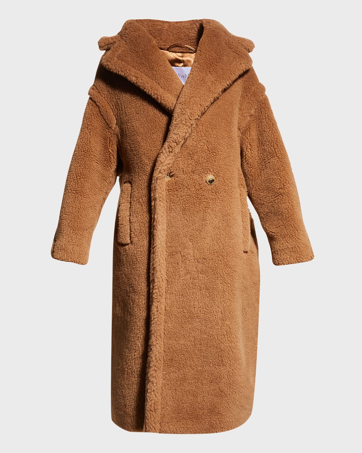 Double-Breasted Camel Hair Blend Teddy Coat