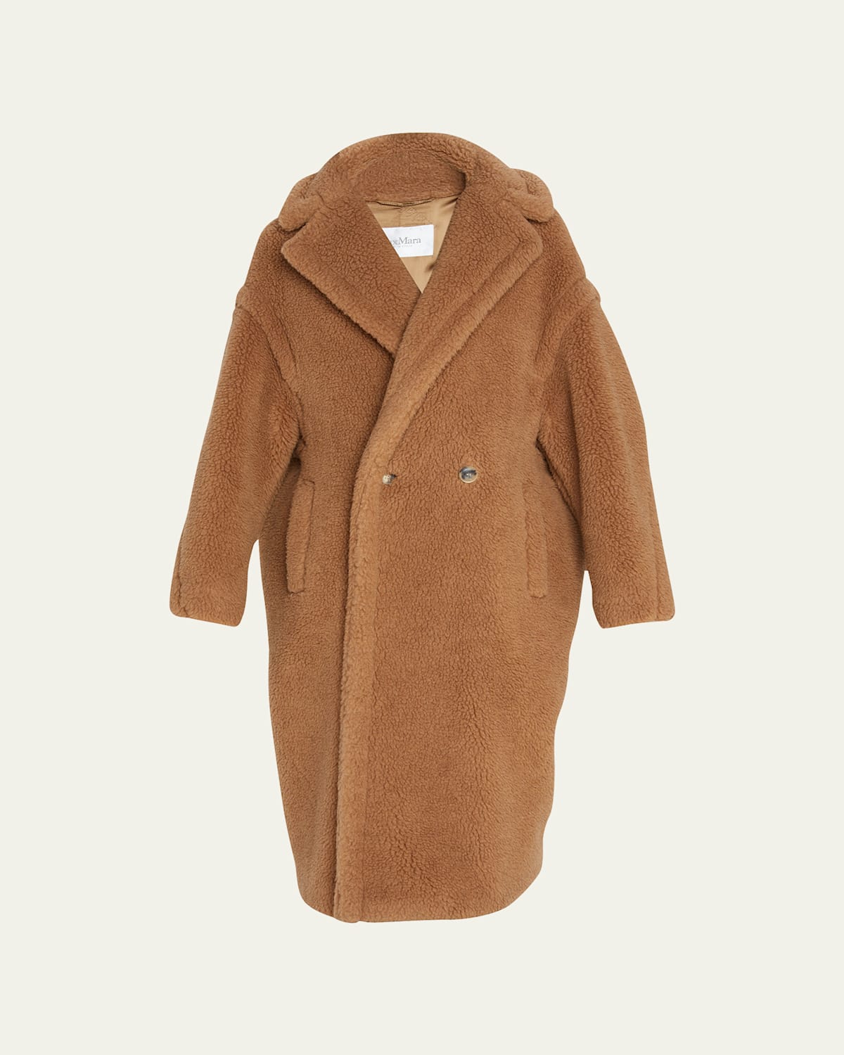 Double-Breasted Camel Hair Blend Teddy Coat