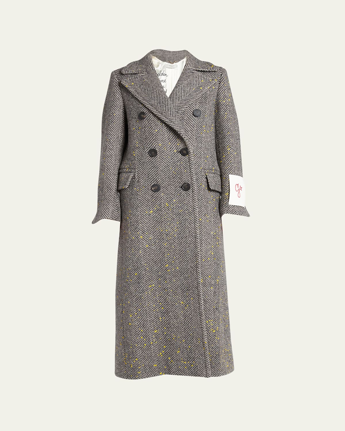 Double-Breasted Handpainted Chevron Wool Trench Coat