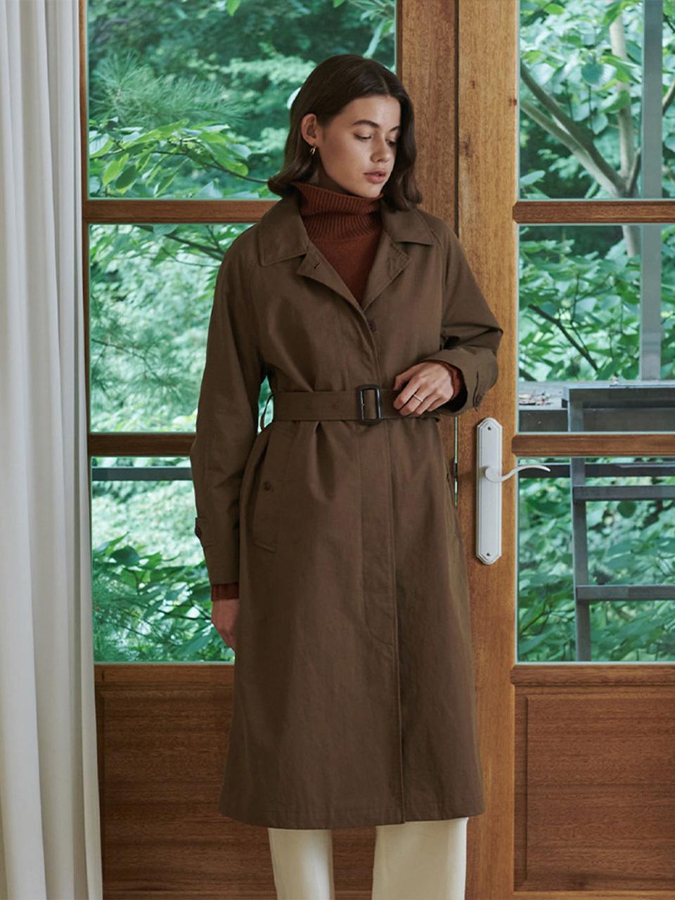 Double-Breasted Water-Resistant Trench Coat [BROWN]