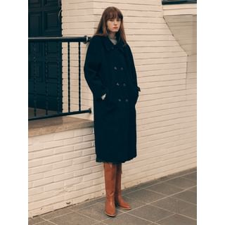 Double-Button Wool Coat (Navy Blue) Navy Blue - One Size