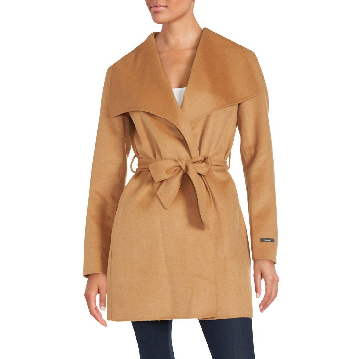 Double Face Wool Belted Wrap Coat In Camel