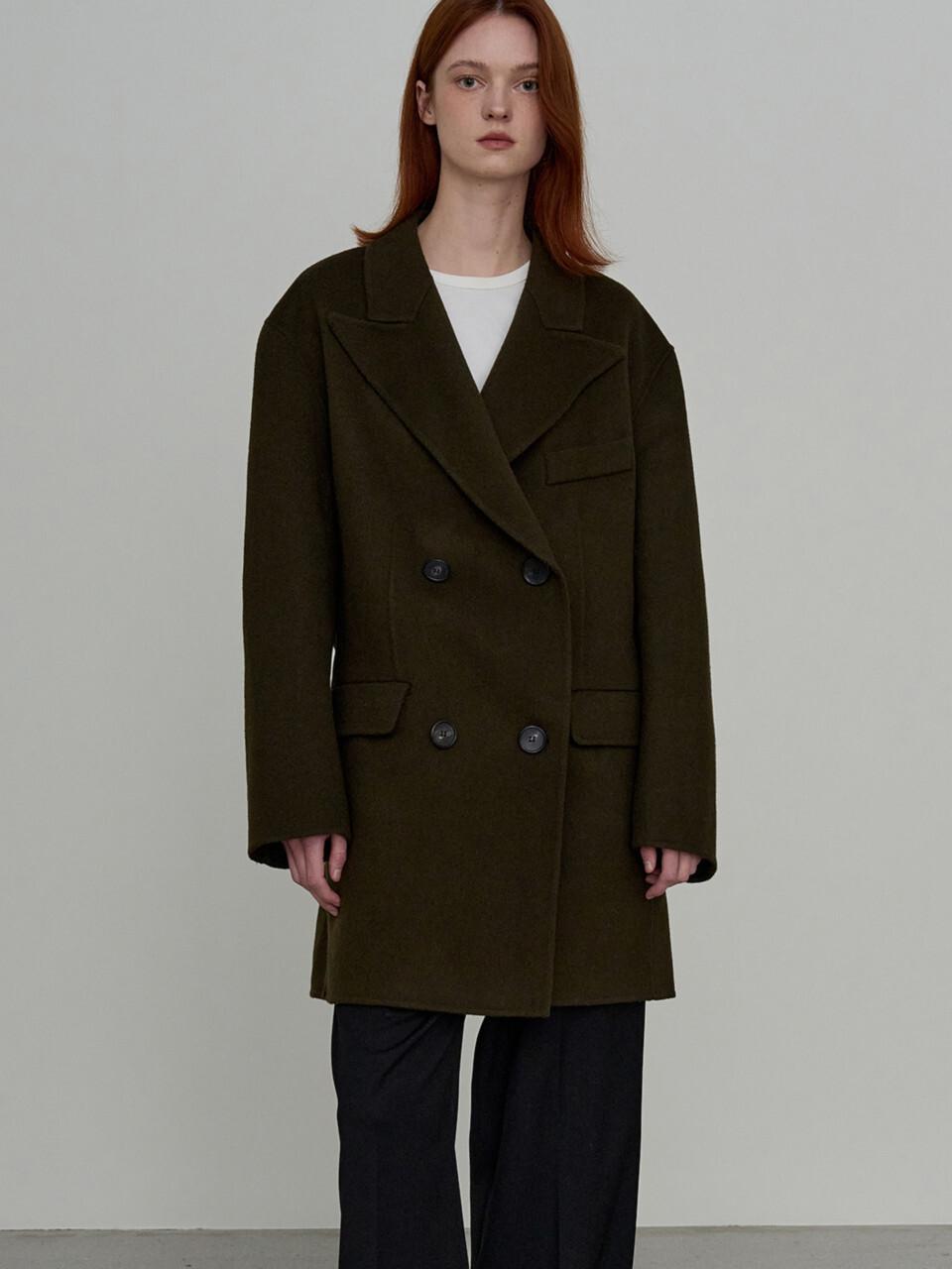 Double-breasted Handmade Wide Lapel Wool Coat [Khaki]