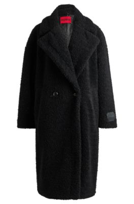 Double-breasted oversize-fit coat in faux fur- Black Women's Formal Coats size 4