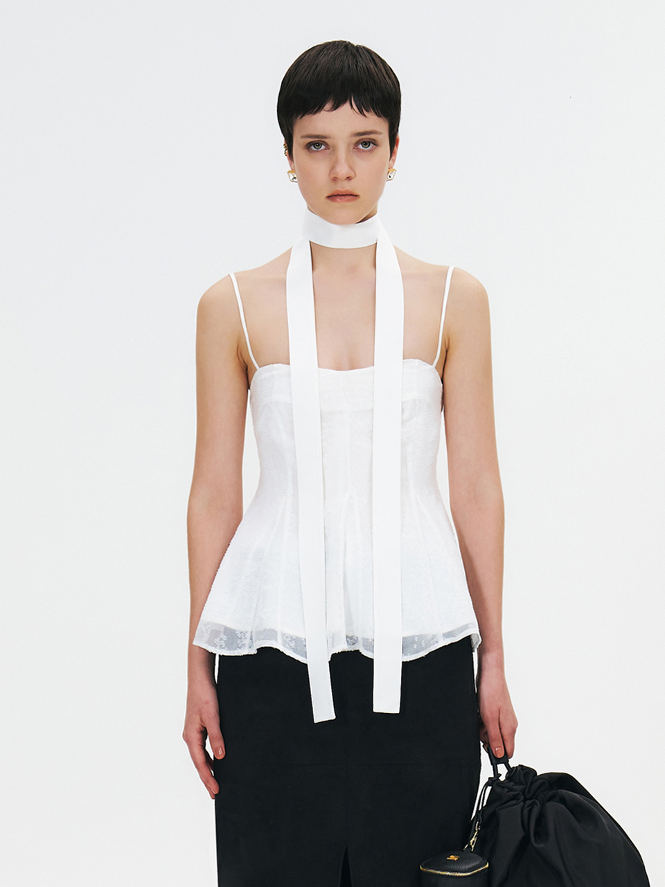 Double-layered Sheer Camisole Blouse with Strap