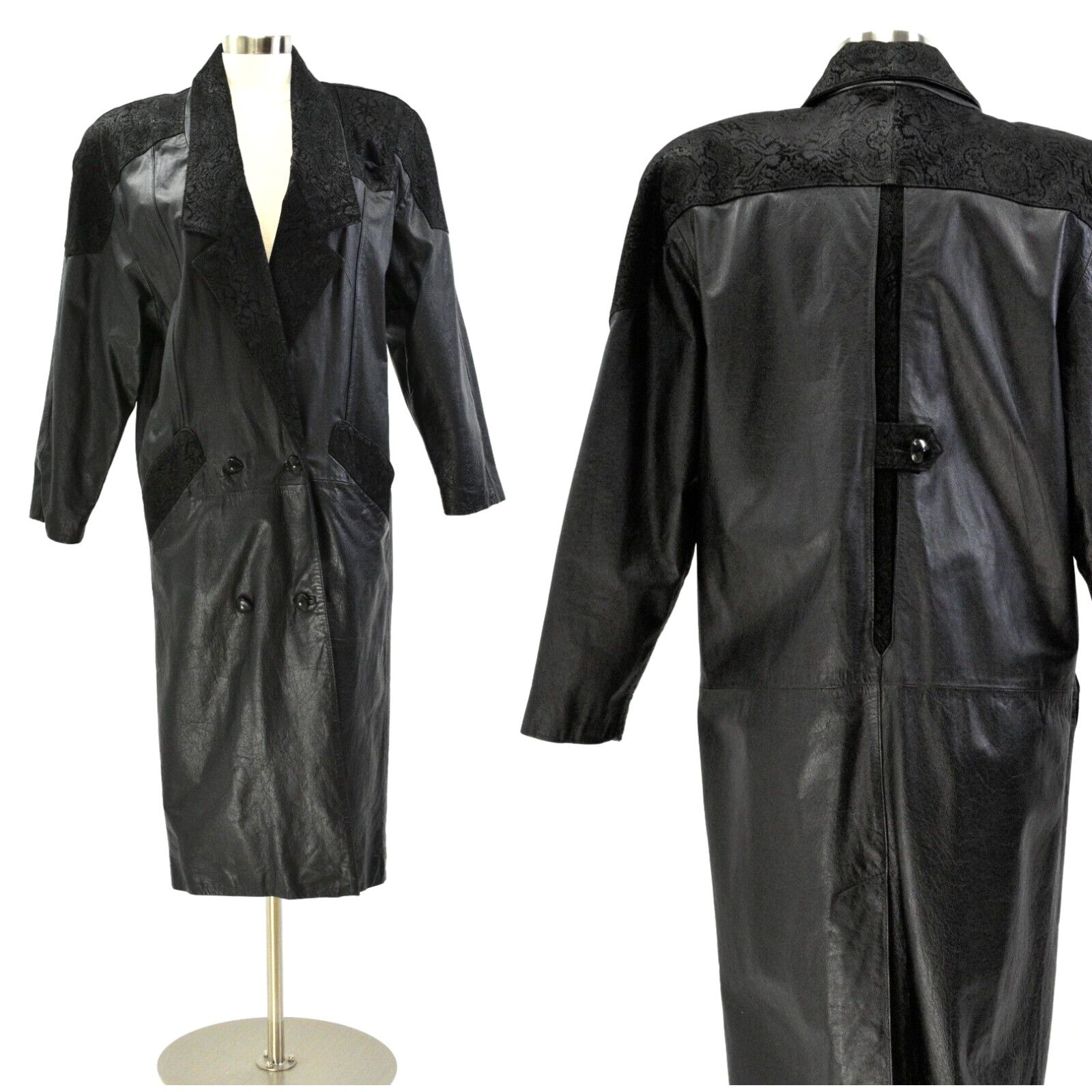 Doublet 90's Vintage Black Leather Double Breasted Duster Coat Womens S Global Identity in White (Size Small)