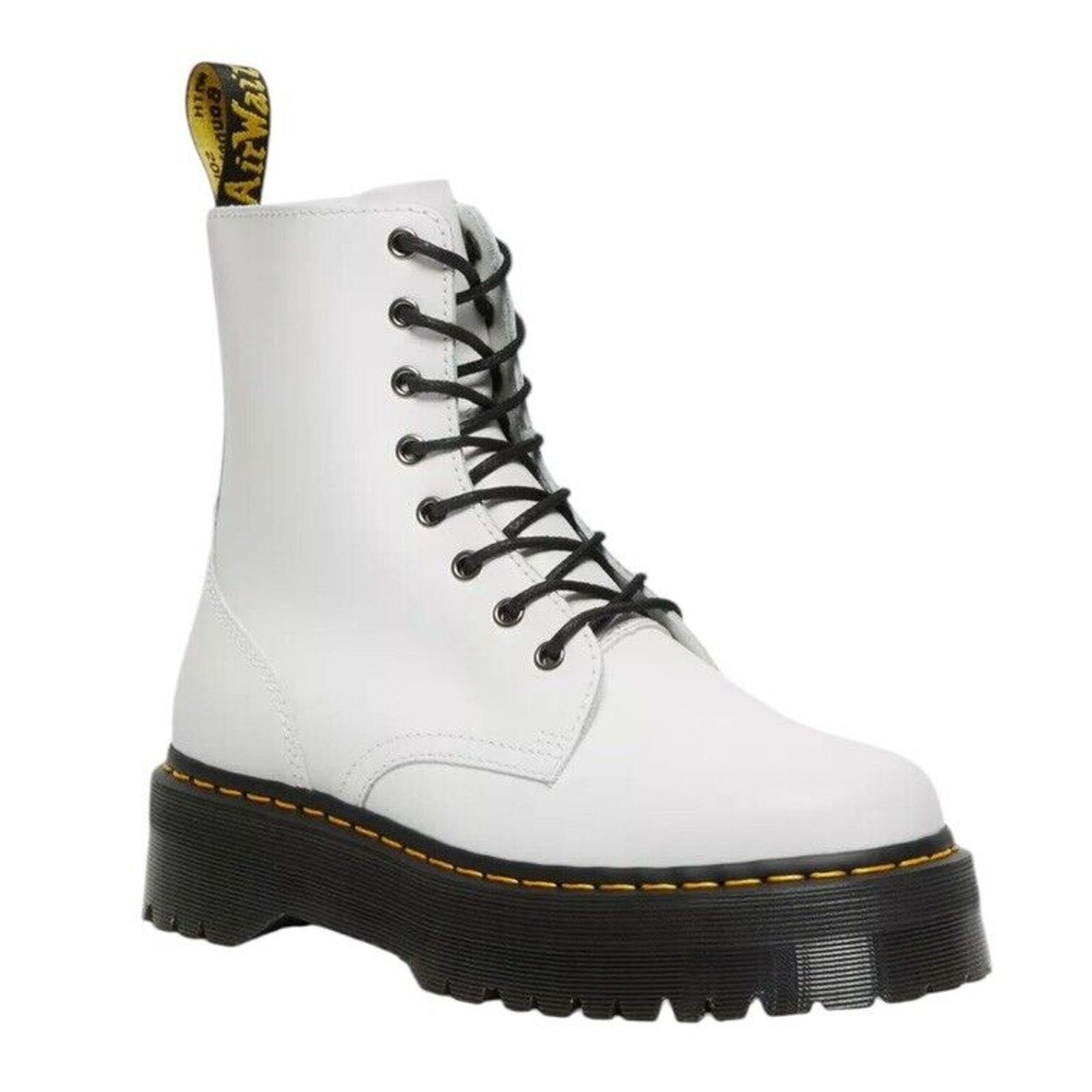 Dr Martens Airwair Jadon White Leather Platform Combat Boots, Women's (Size 8)