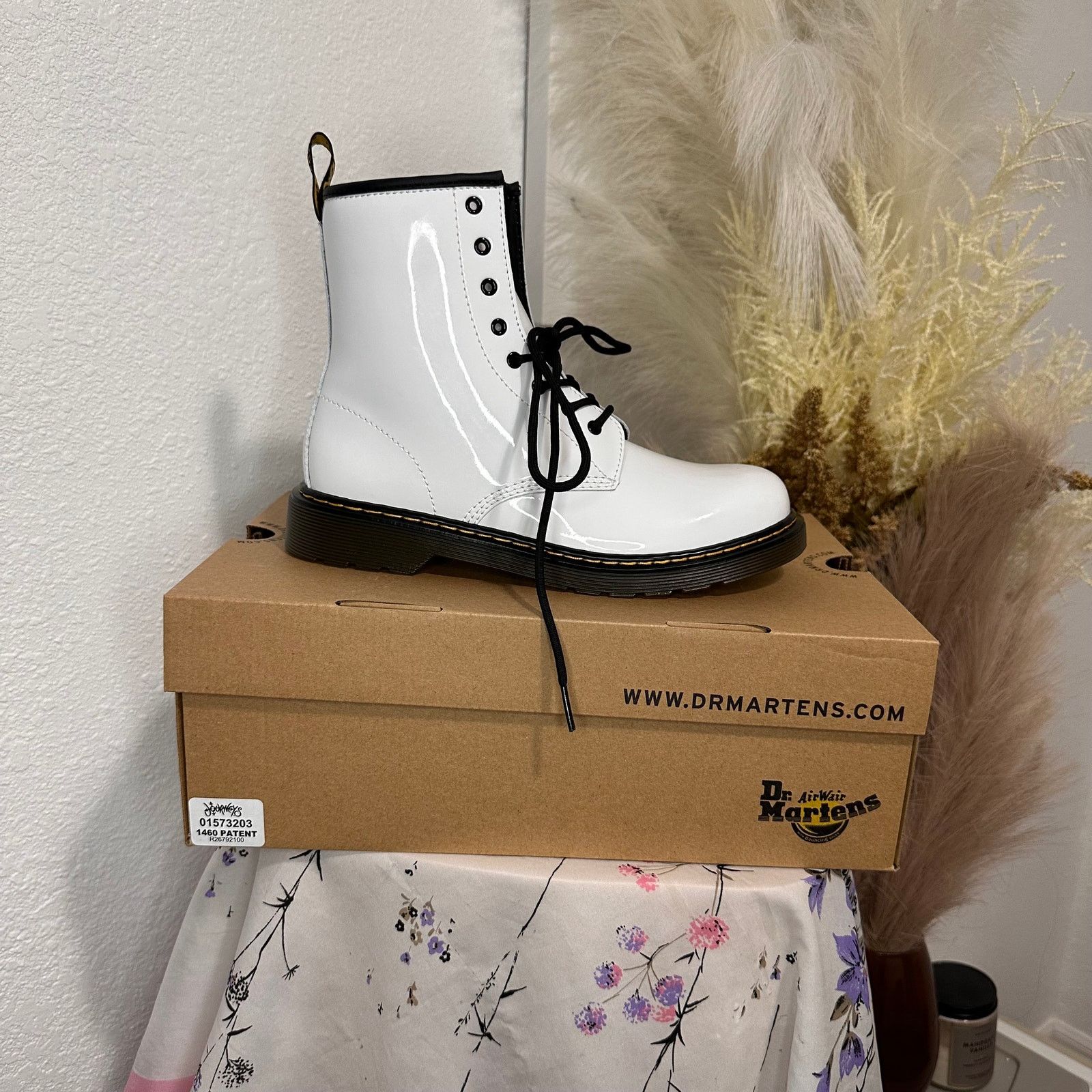 Dr Martens Dr. Martens Patent Lamper White Combat Boots Size 7 Womens