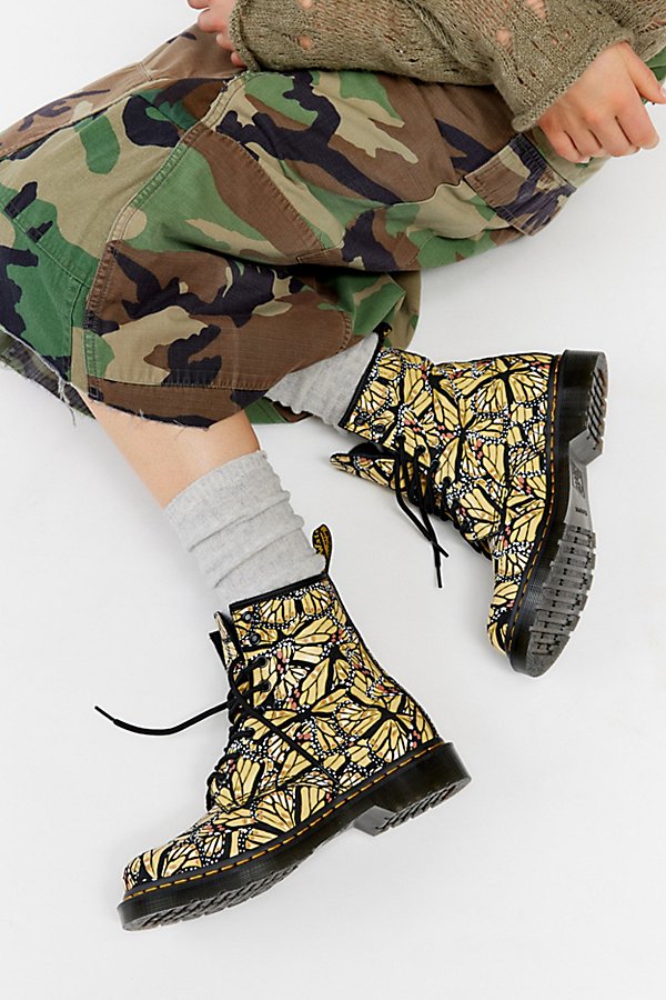 Dr. Martens 1460 Butterfly Print Suede Lace-Up Boot in Butterfly Yellow Suede, Women's at Urban Outfitters