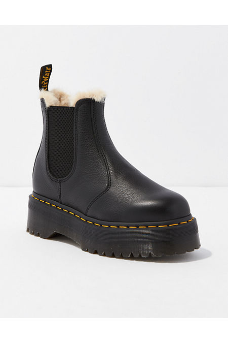 Dr. Martens Womens 2976 Faux Fur-Lined Platform Chelsea Boot Women's Black 7