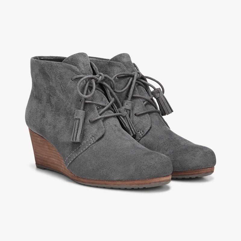 Dr. Scholl's Women's Dakota Wedge Bootie Boots Dark Grey DRSCH Suede 9.5 M