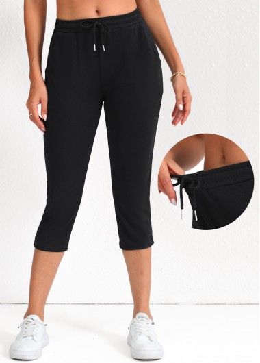 Drawstring Black Skinny Elastic Waist High Waisted Pants