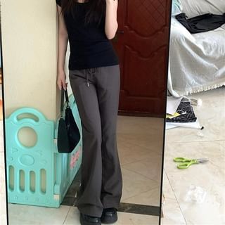 Drawstring Waist Plain Bootcut Pants