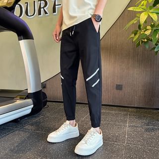 Drawstring Waist Two Tone Cropped Tapered Pants