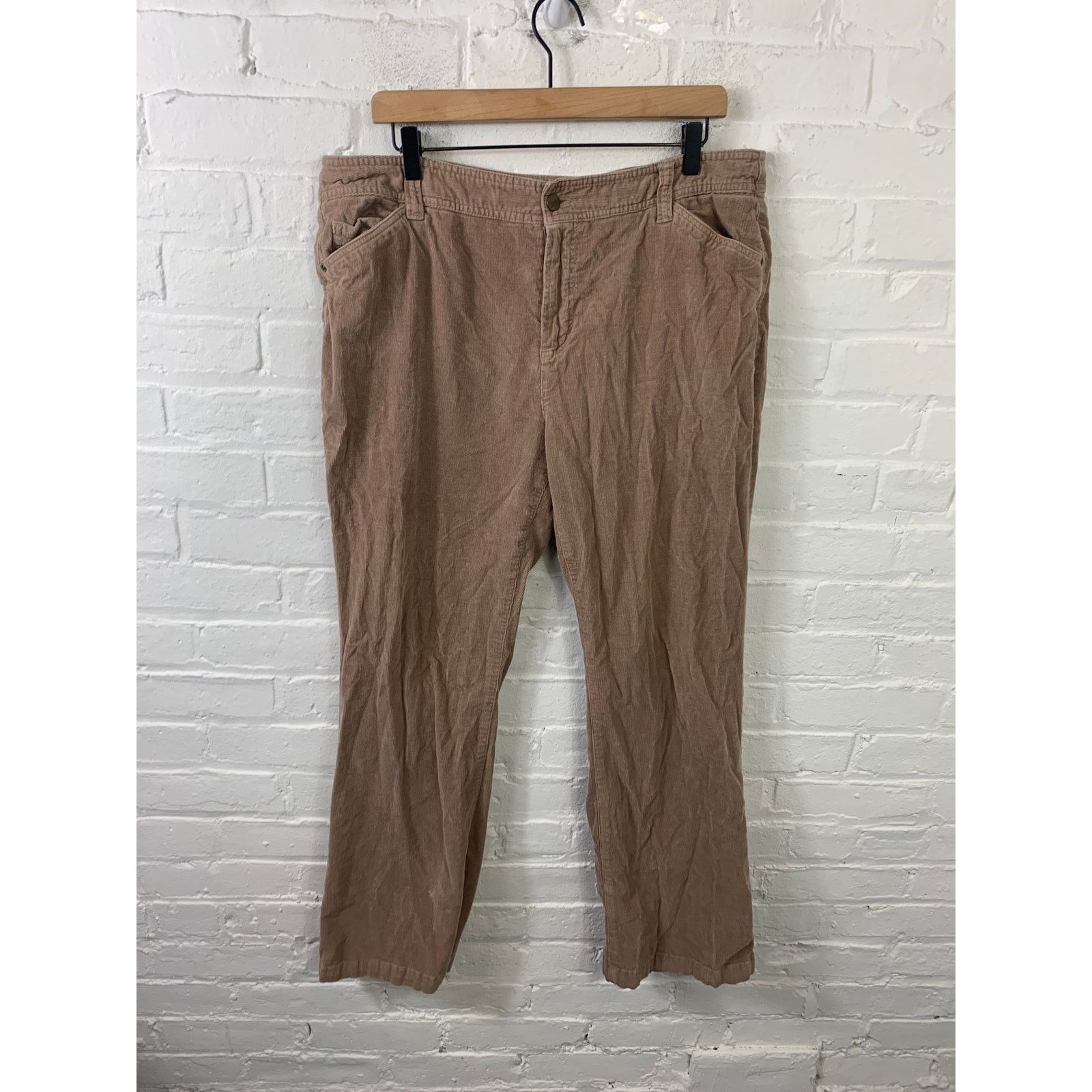 Dress Camp Dressbarn Straight-Leg Corduroy Pants Denim Brown Size 16, Women's