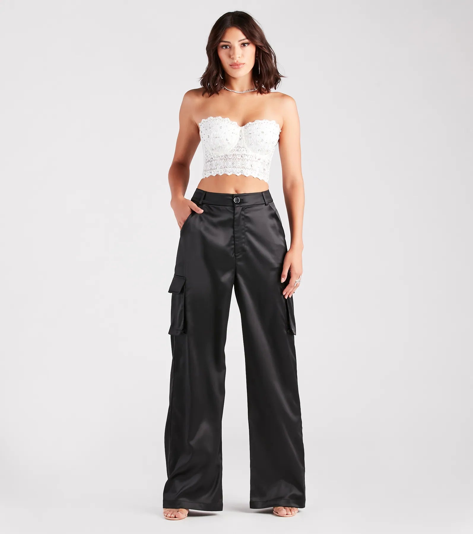 Dress Me Up Satin Straight-Leg Cargo Pants