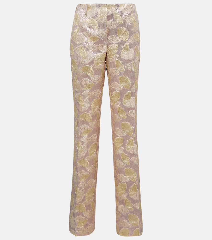 Dries Van Noten Jacquard lamé flared pants