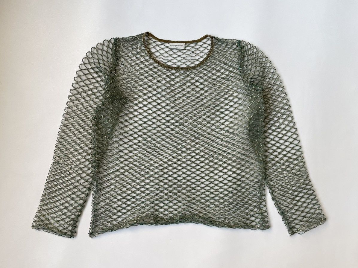 Dries Van Noten Sample Sheer Patterned Mesh Top in Gold Green, Women's (Size Small)