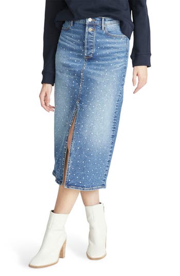 Driftwood Piper After Party Crystal Midi Denim Skirt in Medium Wash at Nordstrom Rack, Size X-Large