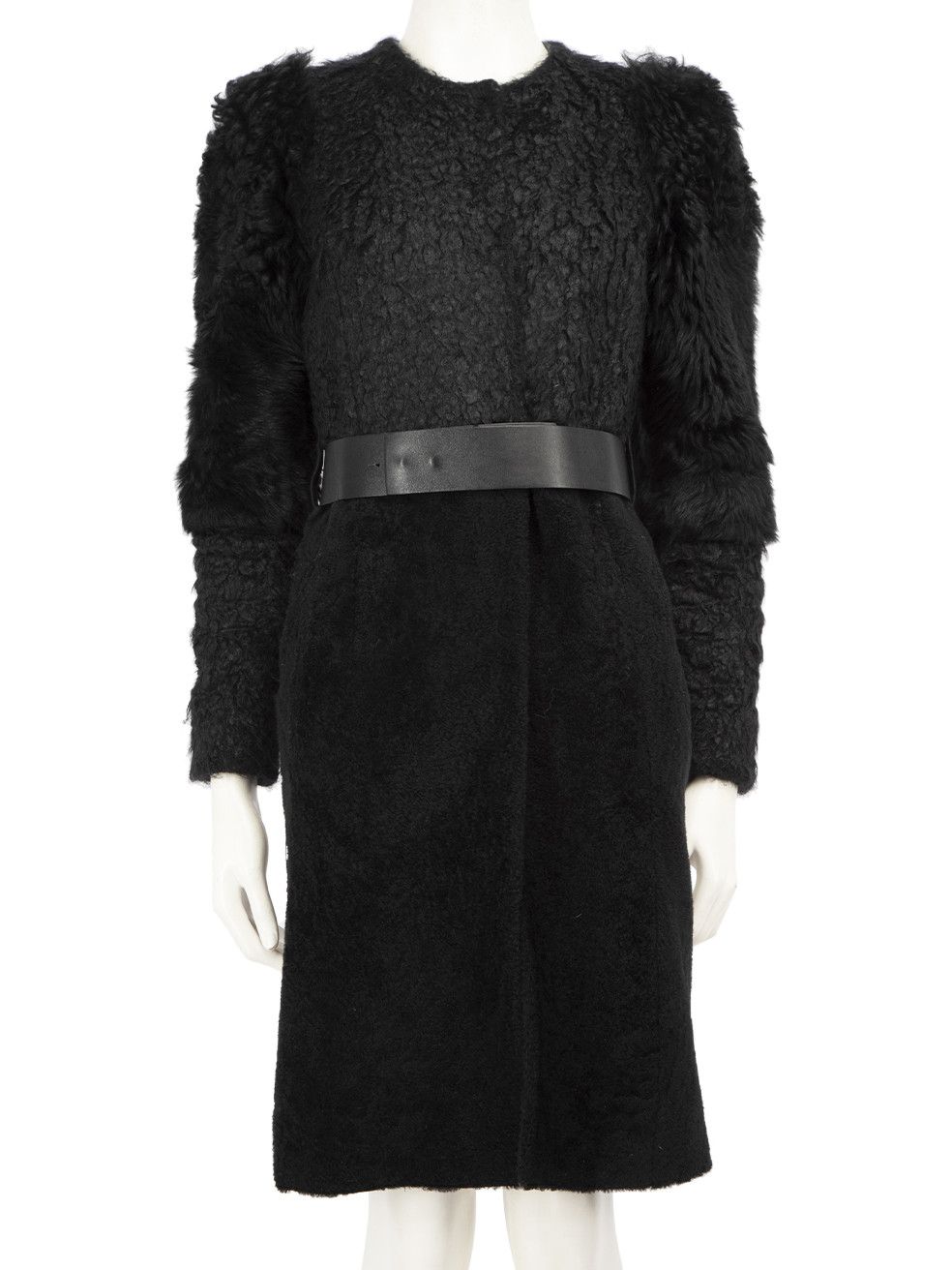 Drome Black Shearling Belted Coat, Women's (Size XS)