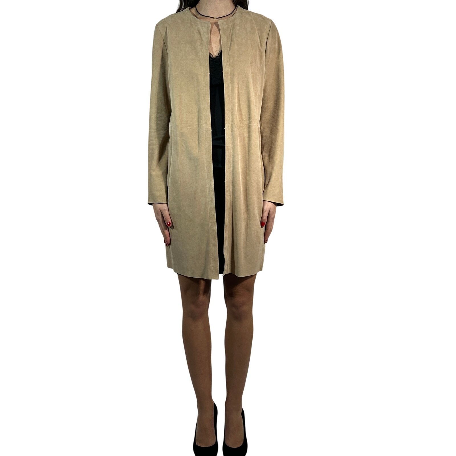 Drome Collarless Suede Leather Duster Coat Beige Women's M (Size Medium)