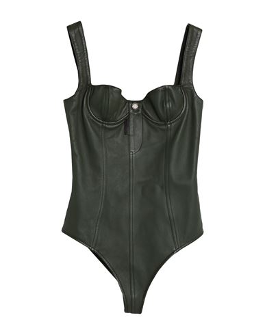 Dsquared2 Woman Bodysuit Dark green Size 2 Bovine leather